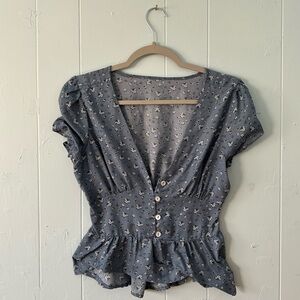 BLU FLORAL BLOUSE (FAIRY/ALICE/COTTAGECORE VIBES) 🌱🧺💐